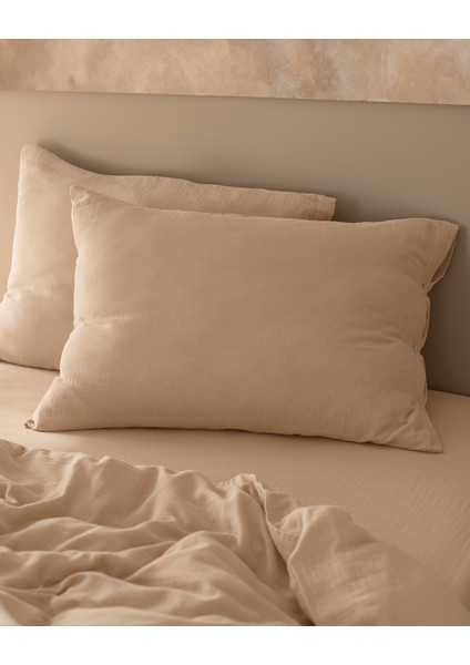 Marla Müslin Tek Kişilik %100 Pamuk Lastikli Nevresim Takımı - Bej