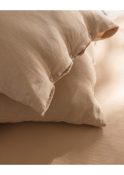 Marla Müslin Tek Kişilik %100 Pamuk Lastikli Nevresim Takımı - Bej