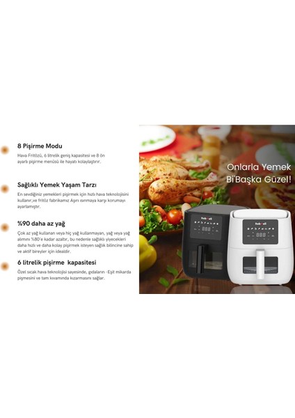 Yüksek Performanslı 1700W Yağsız Sıcak Hava Fritözü Beyaz fırsatları