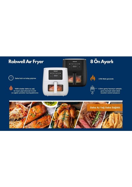 Yüksek Performanslı 1700W Yağsız Sıcak Hava Fritözü Beyaz indirimleri