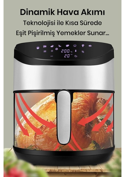 Taşınabilir 2000W Inox Dokunmatik Hava Fritözü, Özel Tasarım Tutma Kolu fırsatları