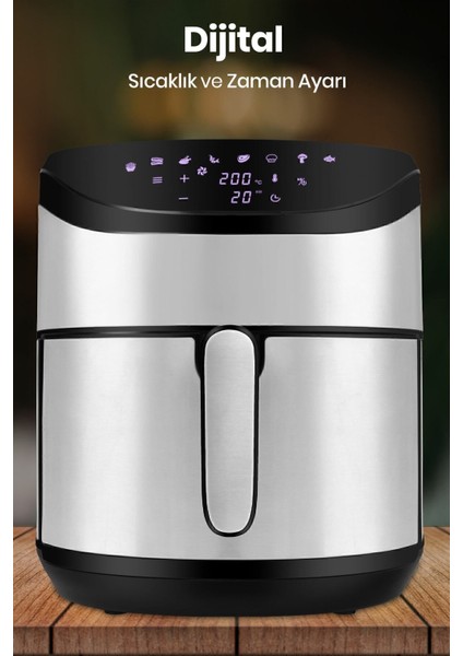 Taşınabilir 2000W Inox Dokunmatik Hava Fritözü, Özel Tasarım Tutma Kolu