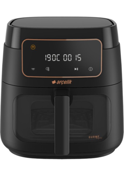 Yağsız Fritöz, 7.6 Lt, 1750 W, Cam Sepet, 9 Program, LED Ekran, Siyah