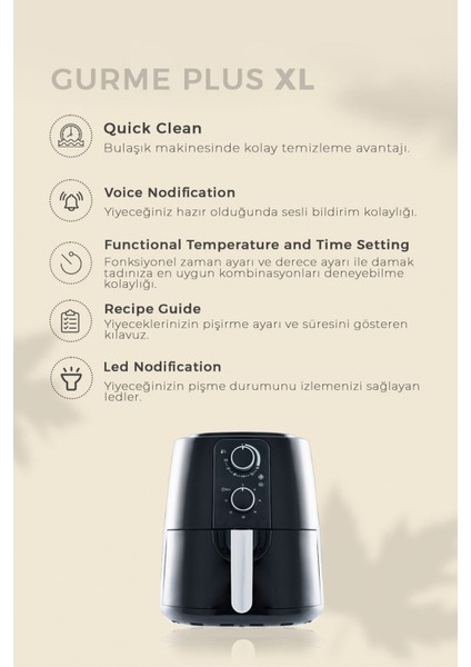 5.5l Air Fryer, Siyah, Sağlıklı ve Pratik Pişirme Cihazı