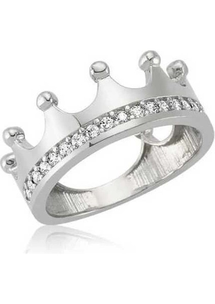 Gümüş Kraliçe Tacı Bayan Yüzük