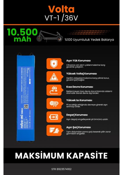 Volta Vt-1 /36V 10500MAH Elektrikli Scooter Bataryası - Yüksek Yoğunluklu Li-Ion Hücre indirimleri