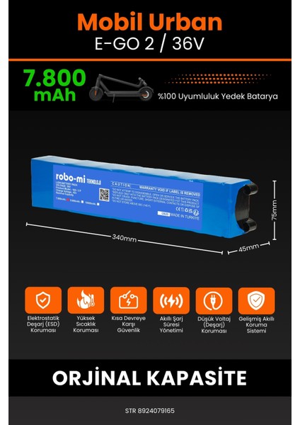 Mobil Urban E-Go 2 / 36V 7800MAH Elektrikli Scooter Bataryası - Yüksek Yoğunluklu Li-Ion Hücre fiyatları