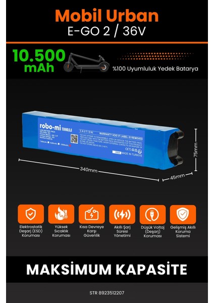 Mobil Urban E-Go 2 / 36V 10500MAH Elektrikli Scooter Bataryası - Koruma Katmanlı fiyatları