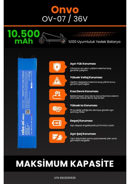 Onvo Ov-07 / 36V 10500MAH Elektrikli Scooter Bataryası - Yüksek Yoğunluklu Li-Ion Hücre indirimleri