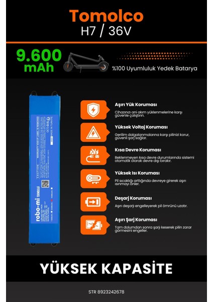 Tomolco H7 / 36V 9600MAH Elektrikli Scooter Bataryası - Koruma Katmanlı Batarya Teknolojisi indirimleri