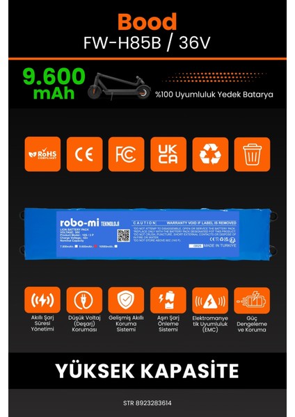 Bood FW-H85B / 36V 9600MAH Elektrikli Scooter Bataryası - Yüksek Yoğunluklu Li-Ion Hücre modelleri