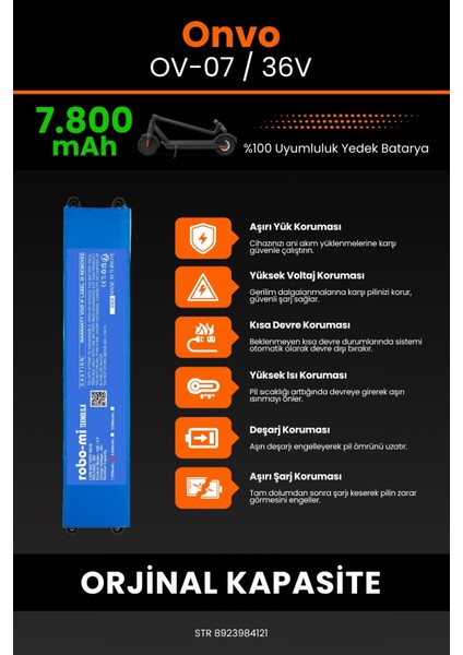 Onvo Ov-07 / 36V 7800MAH Elektrikli Scooter Bataryası - Koruma Katmanlı Batarya Teknolojisi indirimleri