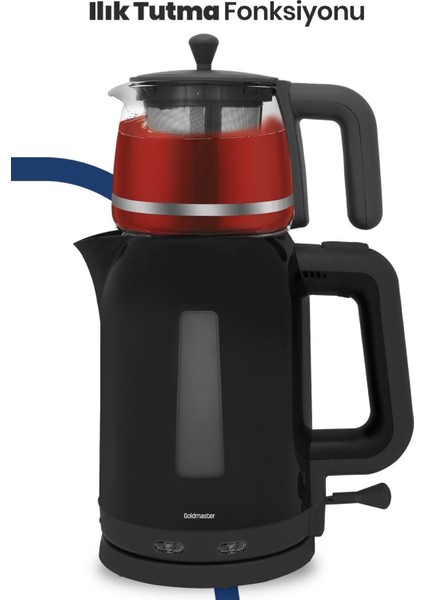 Cam Demlikli, Bpa Içermeyen, Şık Çay ve Su Isıtıcısı, Siyah Renk fırsatları