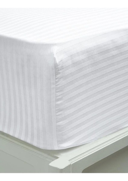 Pamuk Saten Lastikli Çarşaf Takımı Çizgili Çift Kişilik Beyaz/renkli Otel Tipi Lüx Yastıklı