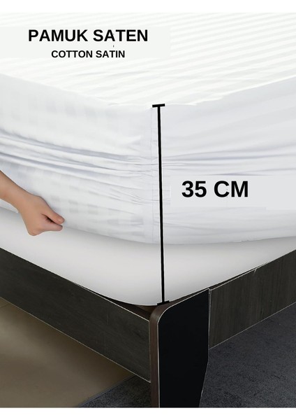 Pamuk Saten Lastikli Çarşaf Takımı Çizgili Çift Kişilik Beyaz/renkli Otel Tipi Lüx Yastıklı indirimleri