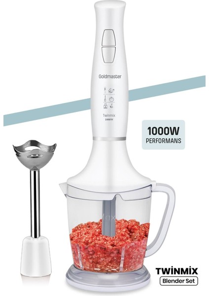1000 Watt Güçlü Motor Turbo Hız Ayarlı Çok Fonksiyonlu Blender Seti Beyaz