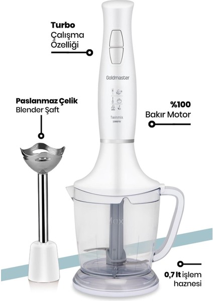 1000 Watt Güçlü Motor Turbo Hız Ayarlı Çok Fonksiyonlu Blender Seti Beyaz indirimleri