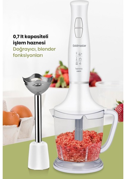 1000 Watt Güçlü Motor Turbo Hız Ayarlı Çok Fonksiyonlu Blender Seti Beyaz