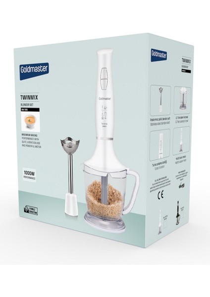 1000 Watt Güçlü Motor Turbo Hız Ayarlı Çok Fonksiyonlu Blender Seti Beyaz