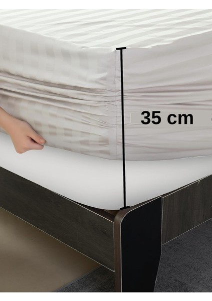 Pamuk Saten Lastikli Çarşaf Takımı Çizgili Çift Kişilik Beyaz/renkli Otel Tipi Lüx Yastıklı