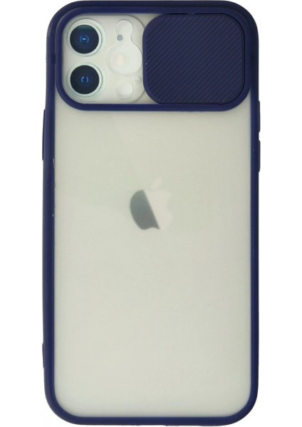 iPhone 12 Kılıf Palm Buzlu Kamera Sürgülü Silikon - Lacivert