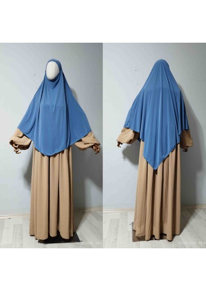 Maksi Boy Sandy Sufle Khimar Hazır Hijab Eşarp Indigo