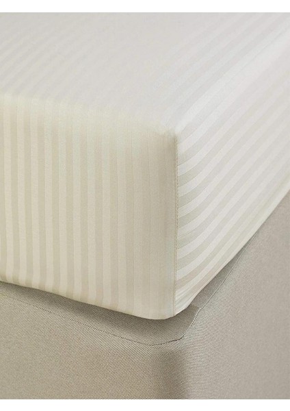 Pamuk Saten Lastikli Çarşaf Takımı Çizgili Çift Kişilik Beyaz/renkli Otel Tipi Lüx Yastıklı