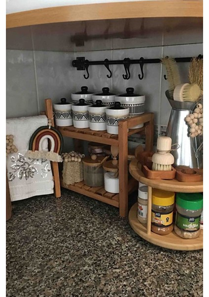 Ahşap 2 Katlı Mutfak Rafı, Tezgah Üstü Düzenleyici Organizer ,baharatlık Banyo Rafı, Çok Amaçlı Raf