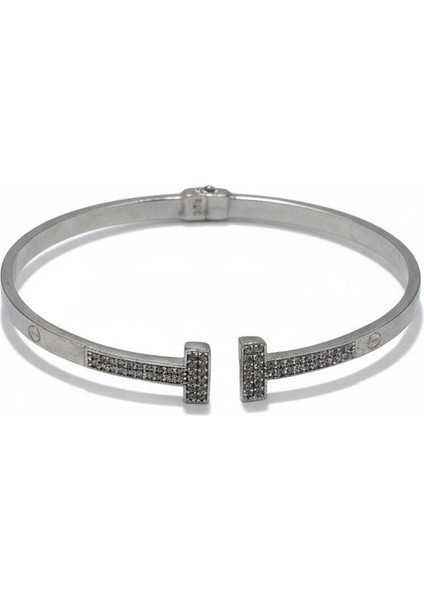925 Ayar Gümüş Taşlı Açık Kelepçe Bileklik Kadın 2
