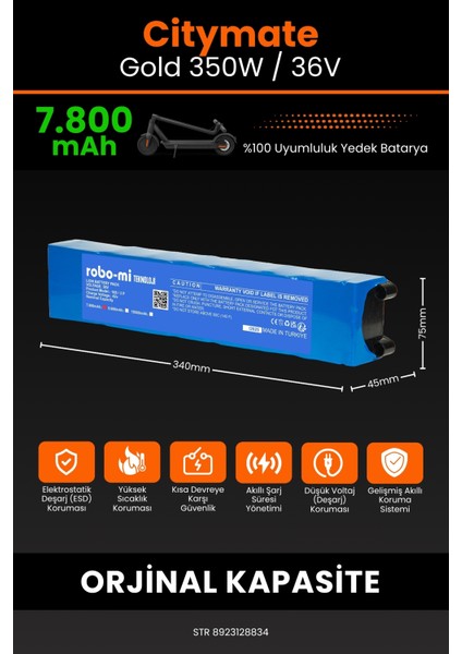 Citymate Gold 350W / 36V 7800MAH Elektrikli Scooter Bataryası - Yüksek Yoğunluklu Li-Ion Hücre fiyatları