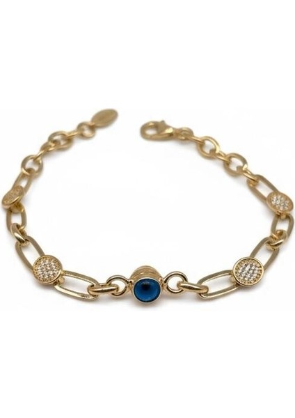 925 Ayar Gümüş Nazar Boncuklu Ataç Gold Bileklik Kadın