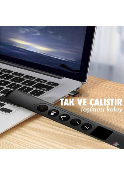 Akıllı Tahta Dokunmatik Yazım Kalemi Kablosuz Lazerli Fiber Uçlu Dijital Slayt Sunum Kumandası