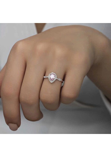 Gümüş Pembe Damla Taşlı Kadın Yüzük fiyatları