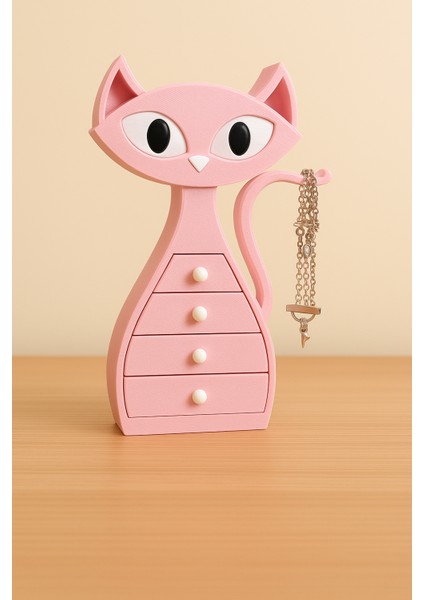 Kedi Şeklinde Takı ve Mücevher Organizer - Çekmeceli