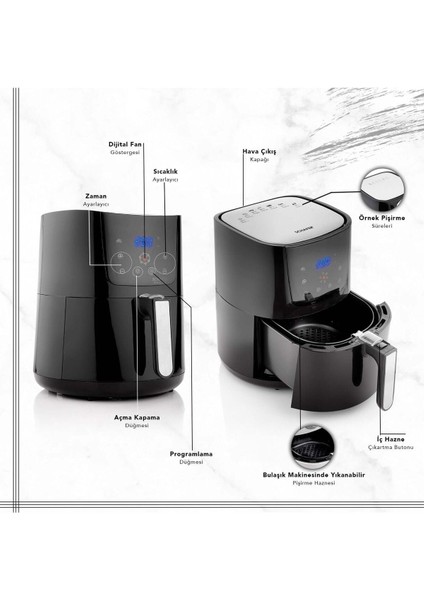 Dijital Sıcak Hava Fritözü, Sağlıklı ve Pratik Kullanım, Siyah Renk modelleri