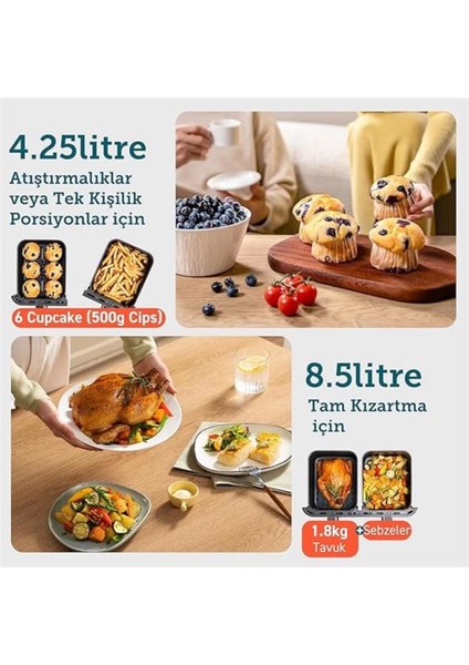 8.5l Çok Renkli Çift Bölmeli Hava Fritözü, Görünür Pencere, Yapışmaz Özellikli