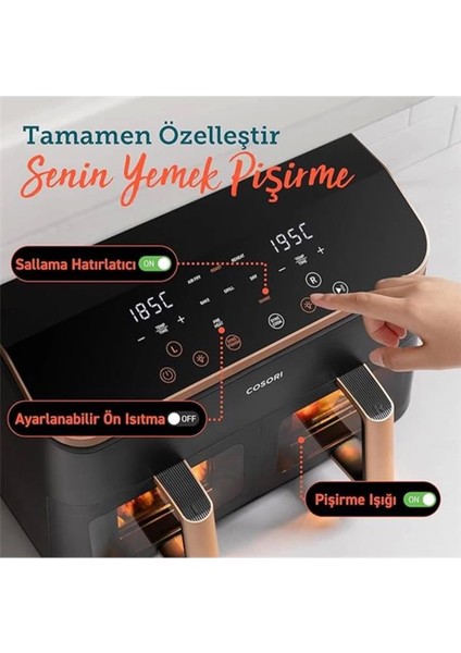 8.5l Çok Renkli Çift Bölmeli Hava Fritözü, Görünür Pencere, Yapışmaz Özellikli