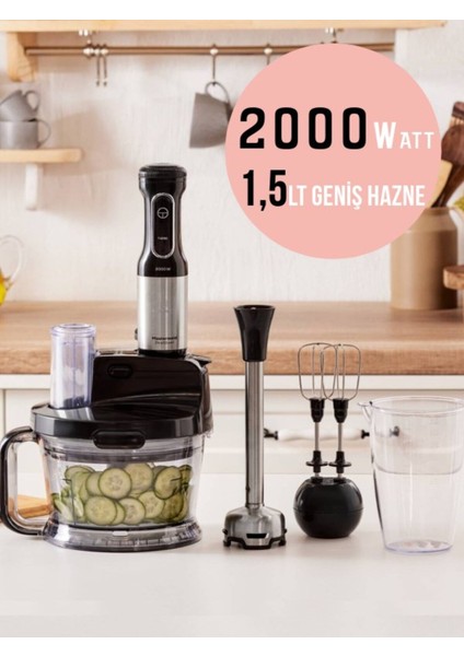 2000W Mutfak Robotu Dilimleme Doğrama 1,5lt Hazneli Siyah