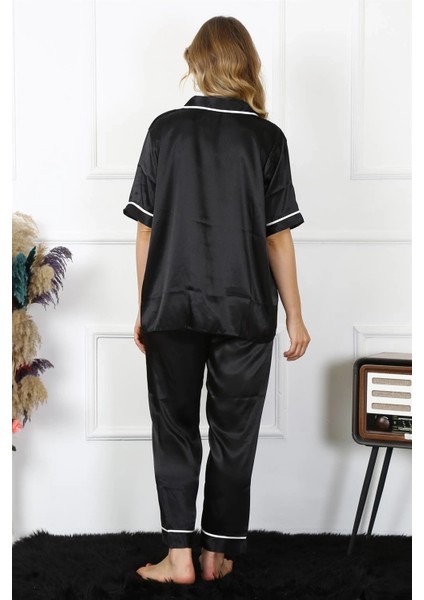 Kadın Büyük Beden Siyah Saten Pijama Takımı indirimleri