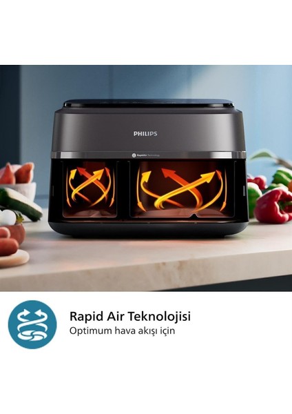 Iki Hazneli 9l Airfryer, Rapid Air, Homeıd Uygulaması, Siyah