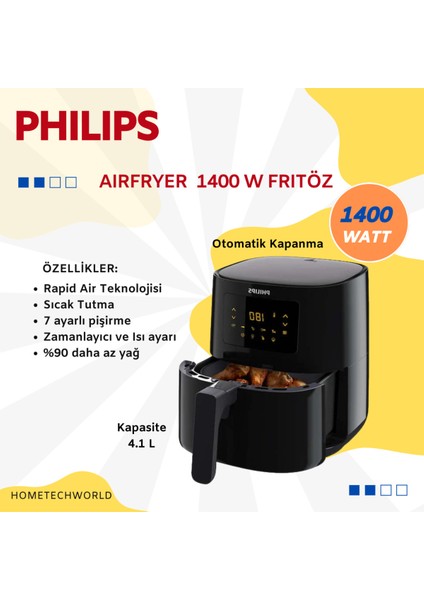 Daha Az Yağlı 4.1l 1400W Hava Fritözü, Siyah Renk, Sağlıklı ve Pratik Kullanım