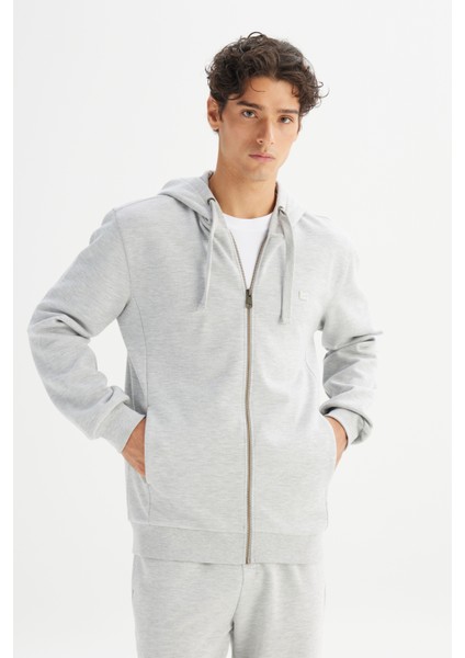 Regular Fit Normal Kesşim Kapüşonlu Fermuarlı Gri Melanj Sweatshirt Ceket modelleri