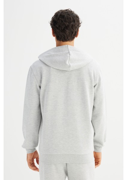 Regular Fit Normal Kesşim Kapüşonlu Fermuarlı Gri Melanj Sweatshirt Ceket indirimleri