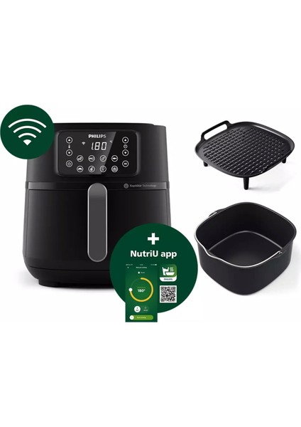 Akıllı Wi-Fi Airfryer Xxl, Tepsi ve Izgara Plakası ile Hediye, Siyah fiyatları