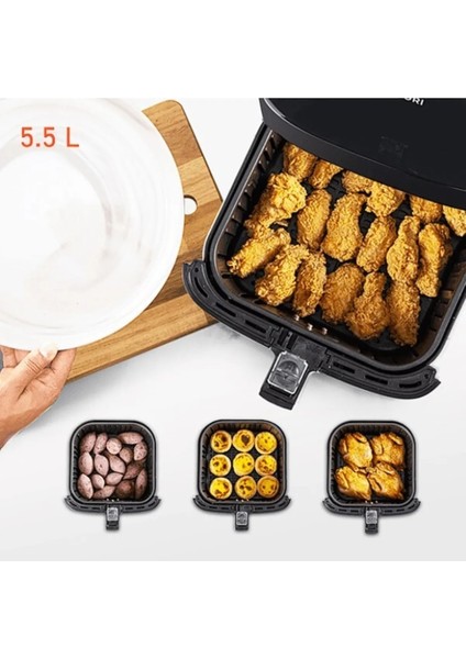 Yüksek Performanslı 5.5l Hava Fritözü, 1700W, Şık Siyah Renk indirimleri