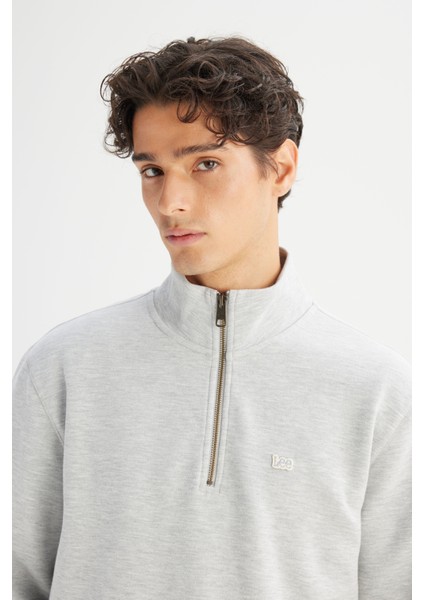 Regular Fit Normal Kesim Kapüşonlu Fermuar Detaylı Gri Melanj Sweatshirt fırsatları