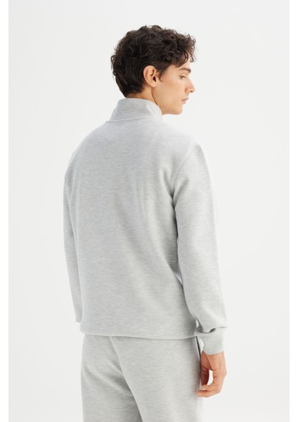 Regular Fit Normal Kesim Kapüşonlu Fermuar Detaylı Gri Melanj Sweatshirt indirimleri