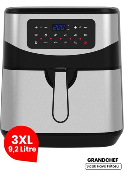 9.2 Litre Inox Geniş Hazneli Dokunmatik Airfryer, 10 Ön Ayar, Siyah
