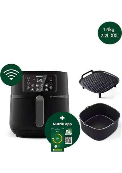 Gelişmiş Wi-Fi Airfryer 5000 Serisi Xxl, Pişirme Tepsisi ve Izgara Plakası Siyah fiyatları