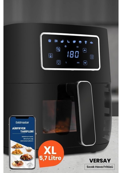 1700W Xl Dokunmatik 8 Ön Ayarlı Cam Kapaklı Aydınlatmalı Sıcak Hava Fritözü